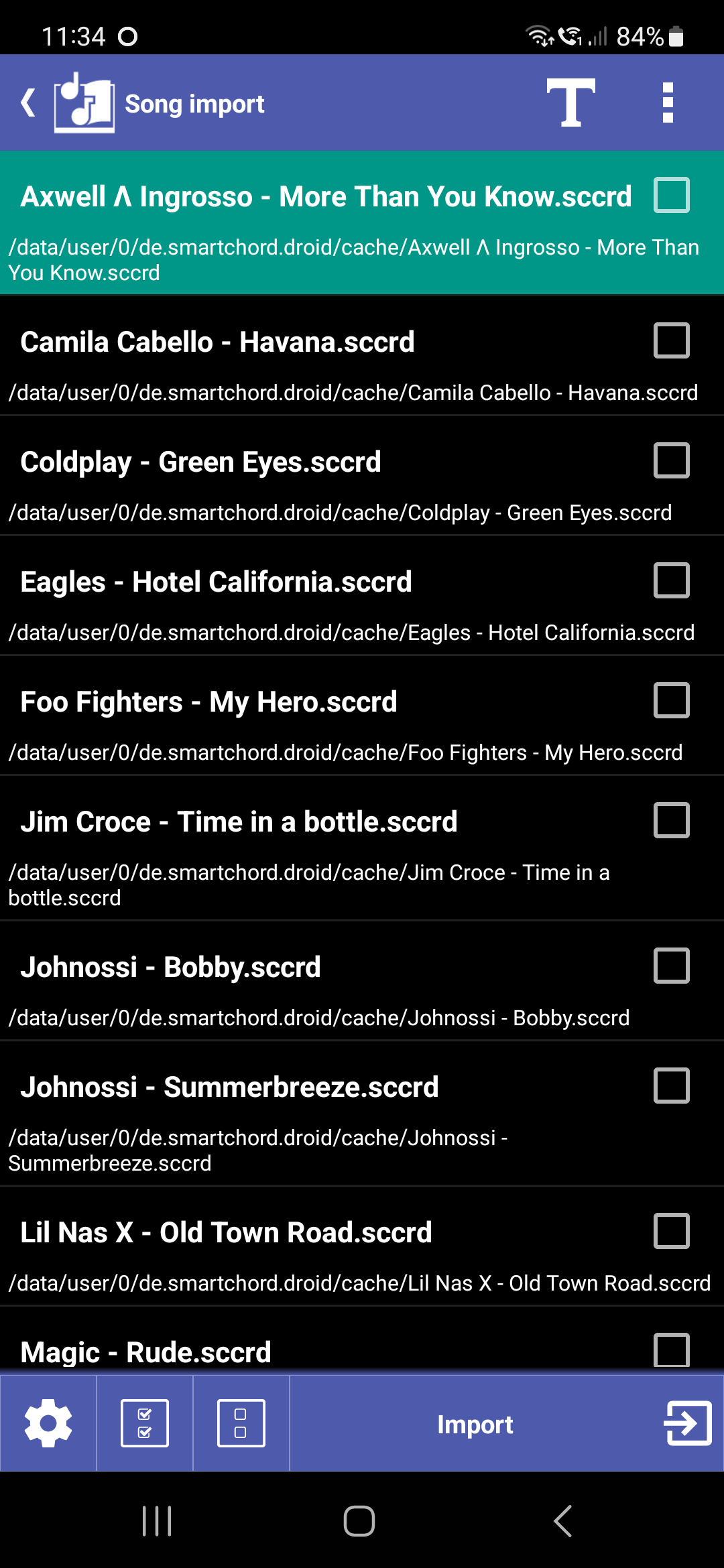 Export, import, print and share smartChord musicians best friend
